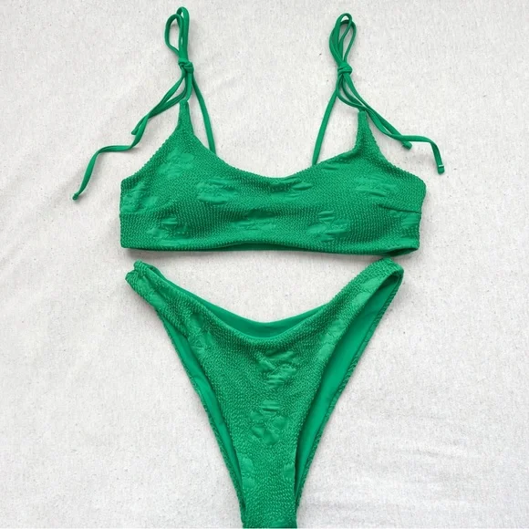 NEW full bikini set green floral swimwear with adjustable straps - Picture 2 of 12